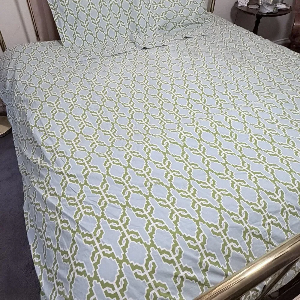 Pottery Barn Shay Trellis FULL QUEEN Duvet and Euro Shams